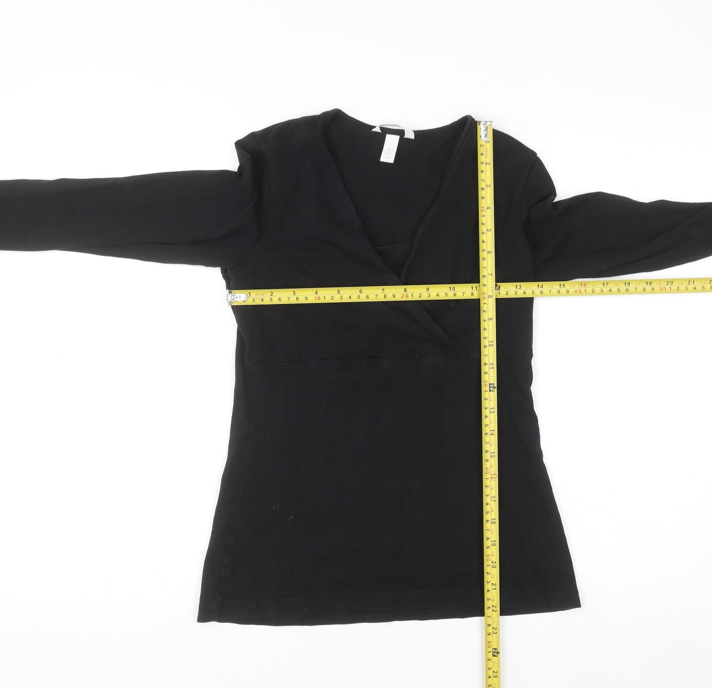 H&M Women's Black Jersey Wrap Blouse Size 10 Long Sleeve