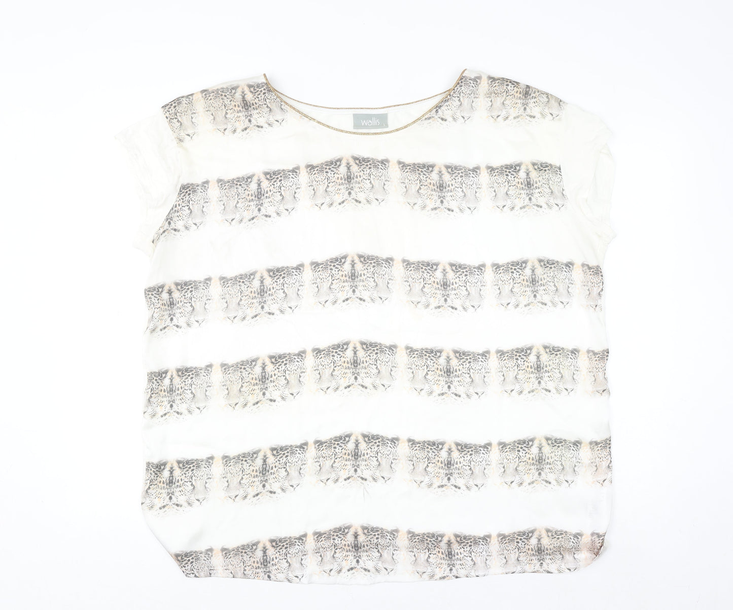 Wallis Womens White Animal Print Short Sleeve Blouse Size L