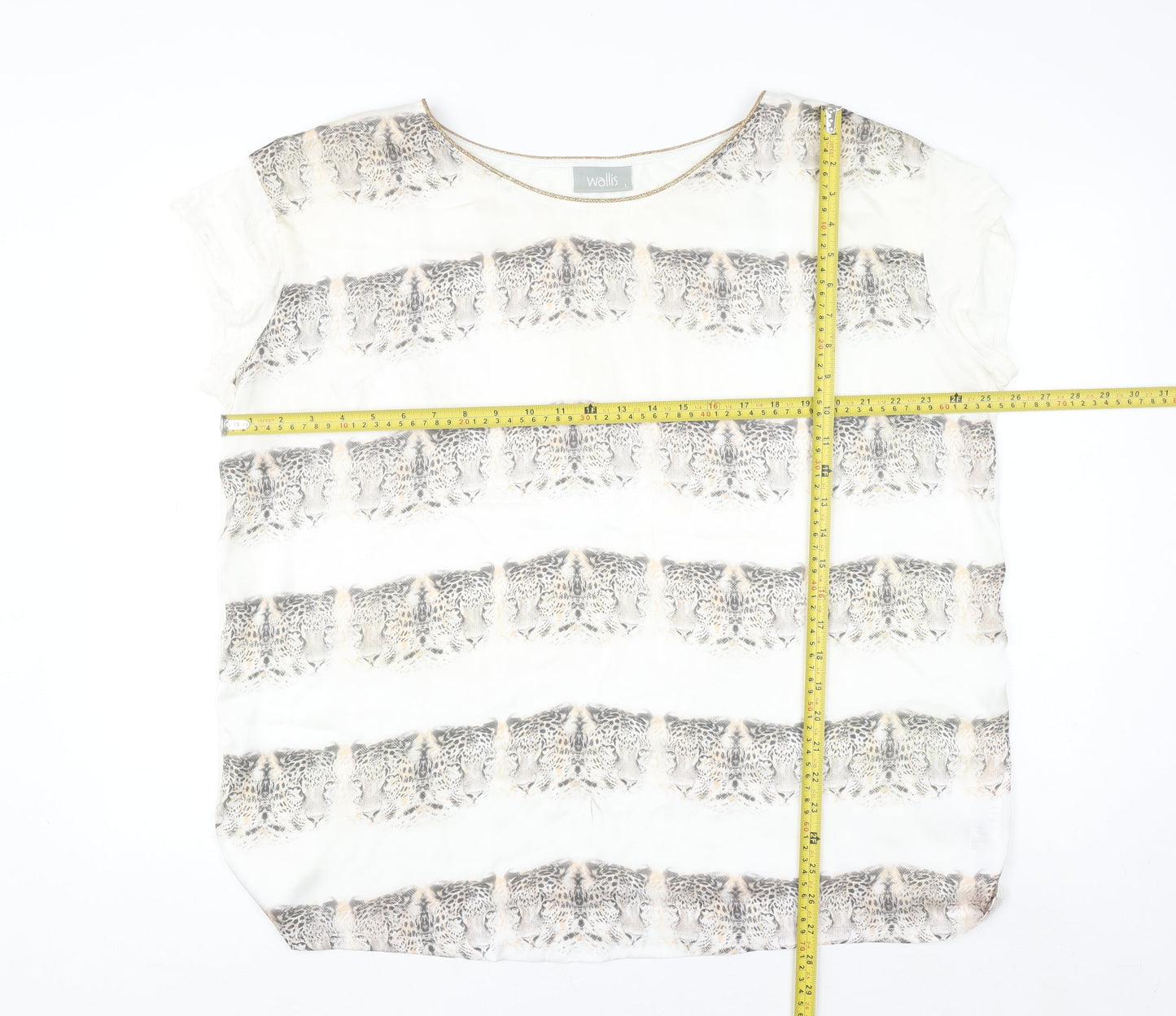 Wallis Womens White Animal Print Short Sleeve Blouse Size L