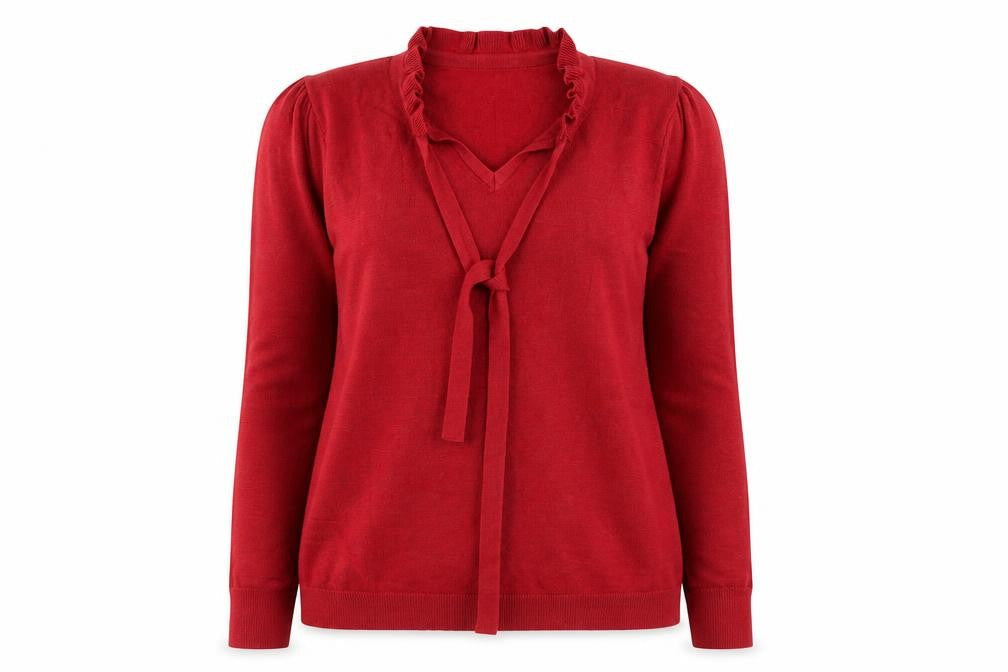 Rowen Avenue Women's Red V-Neck Ruffle Tie Jumper XL