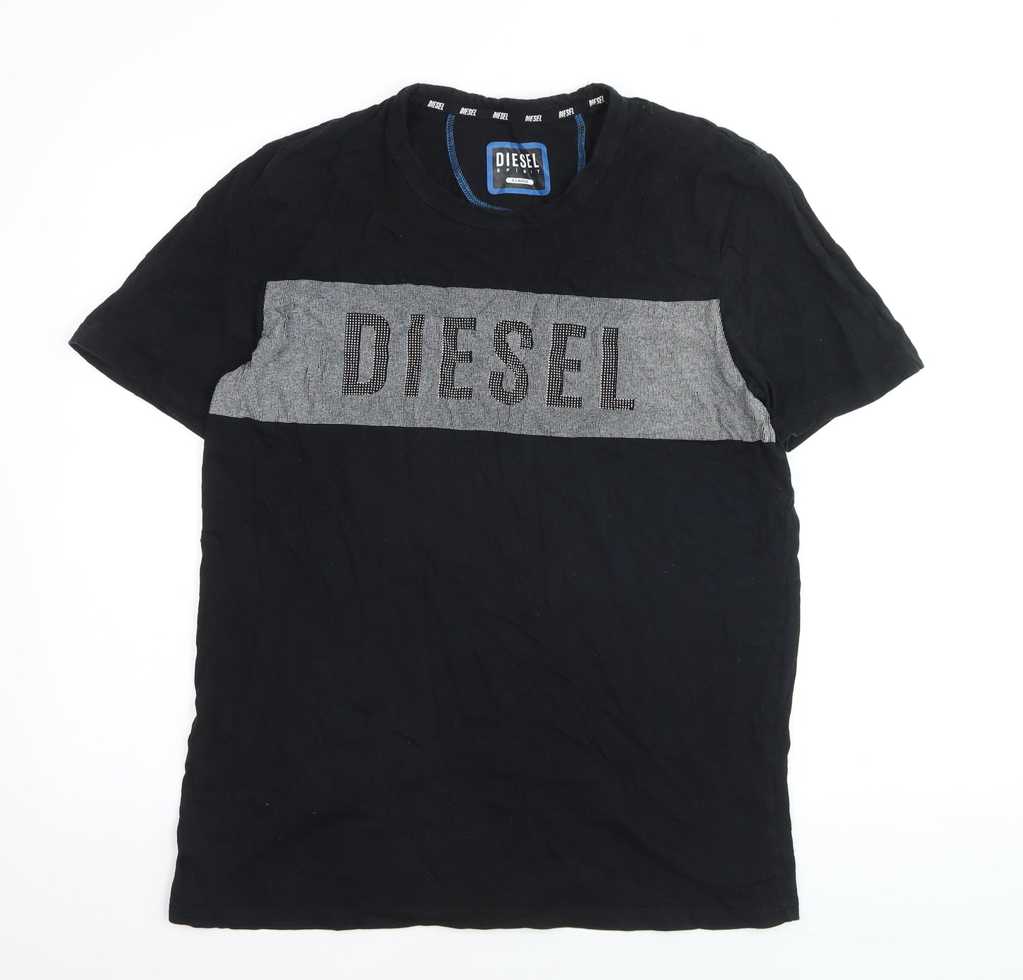 Diesel Men's Black XL Logo Colourblock Cotton Crew Neck T-Shirt