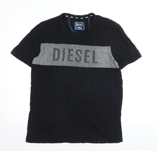 Diesel Men's Black XL Logo Colourblock Cotton Crew Neck T-Shirt