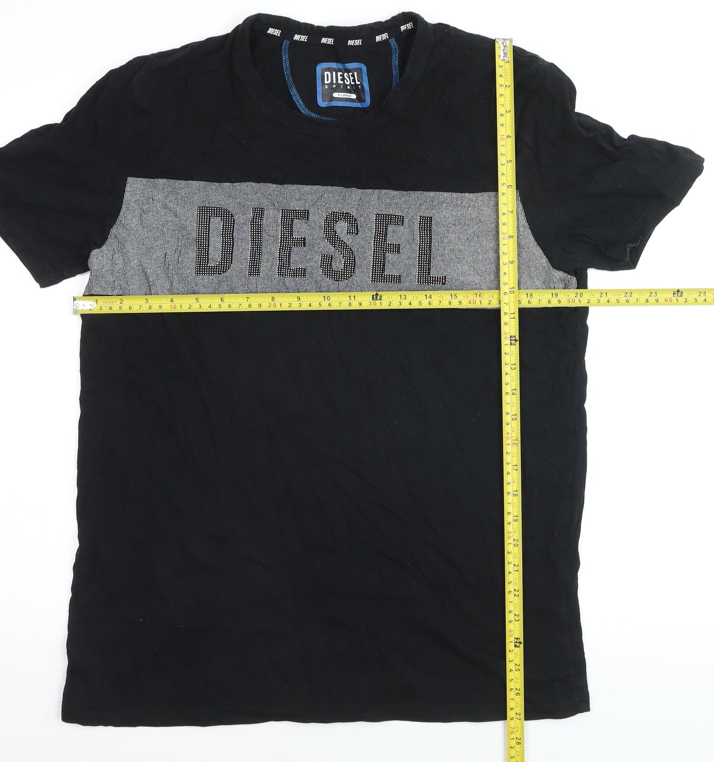 Diesel Men's Black XL Logo Colourblock Cotton Crew Neck T-Shirt