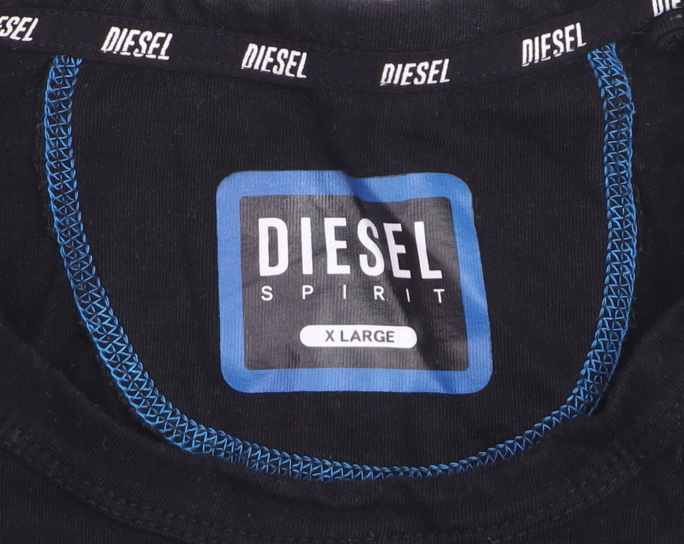 Diesel Men's Black XL Logo Colourblock Cotton Crew Neck T-Shirt