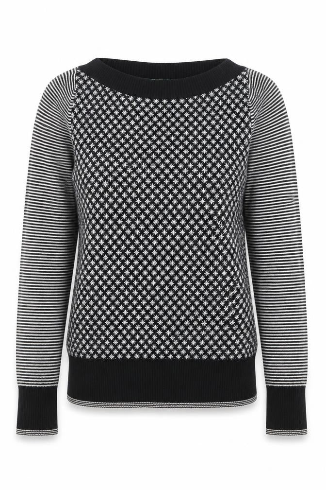 United Colors of Benetton Women's Black Wool Fair Isle Jumper S