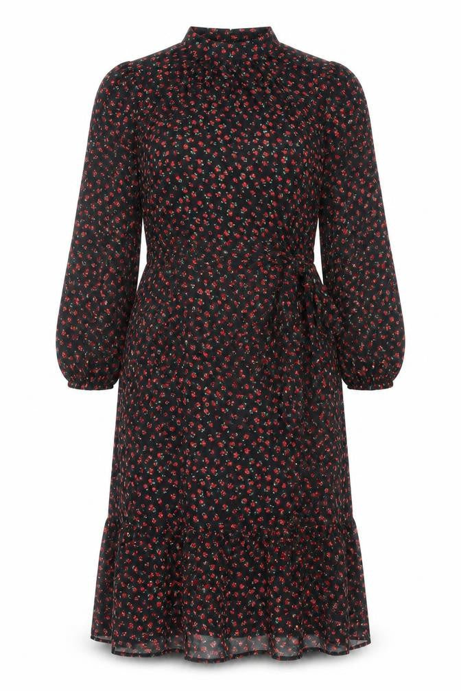 New Look Women's Black Floral Midi Fit & Flare Dress Size 14