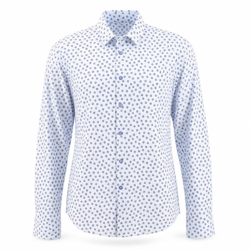Zara Unisex White Floral Slim Fit Long Sleeve Button-Up Shirt L