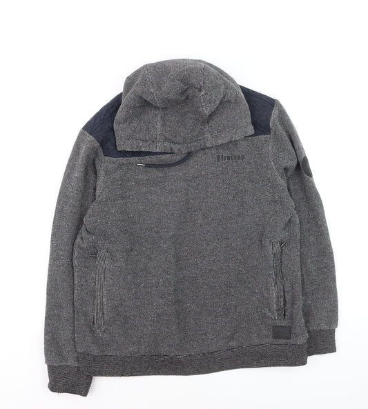 Firetrap Men's Grey Hooded Knit Jumper M Heavyweight Cotton Blend