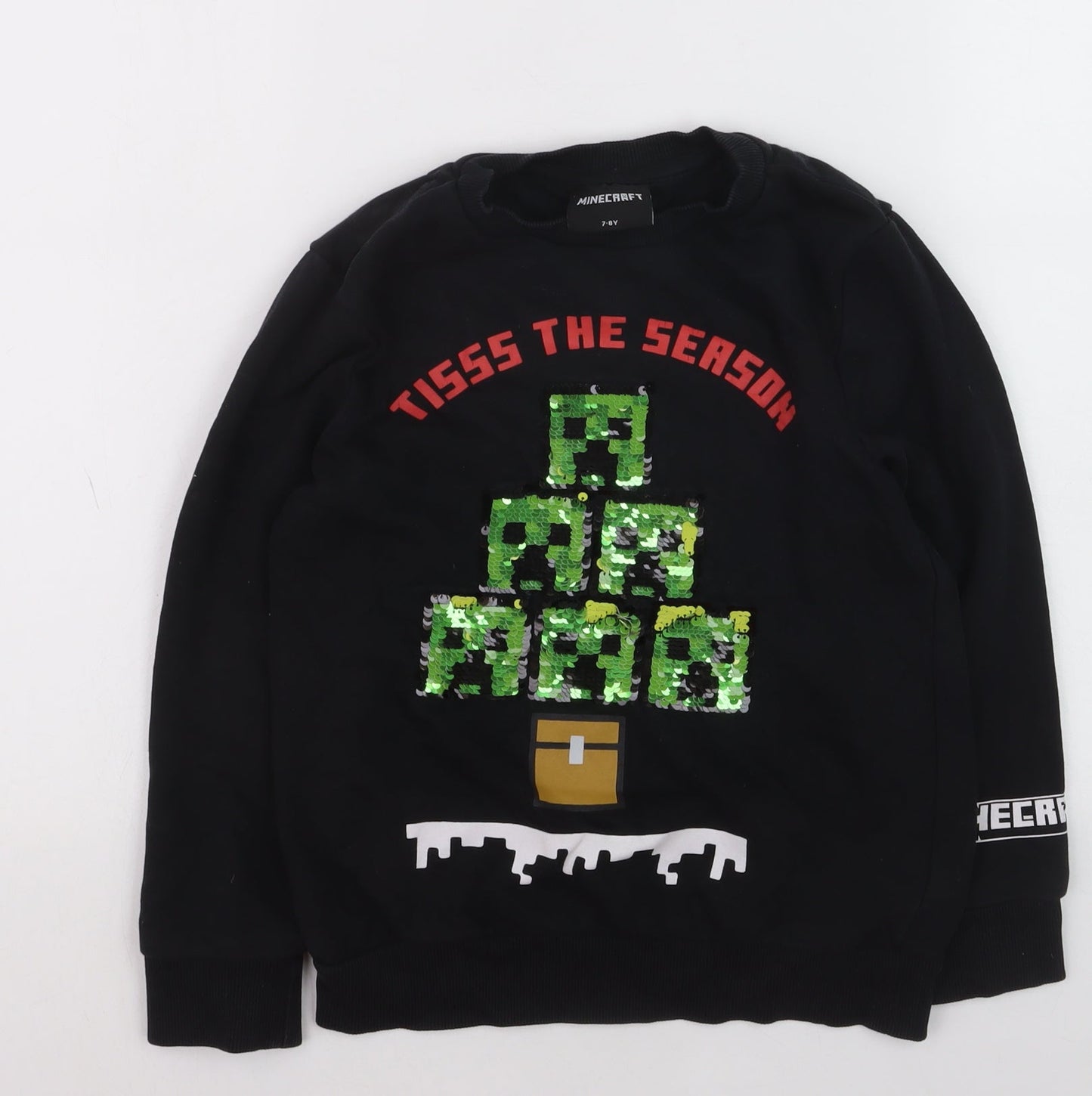 Minecraft Boys Black Sequin Christmas Sweatshirt 7-8 Years Pullover