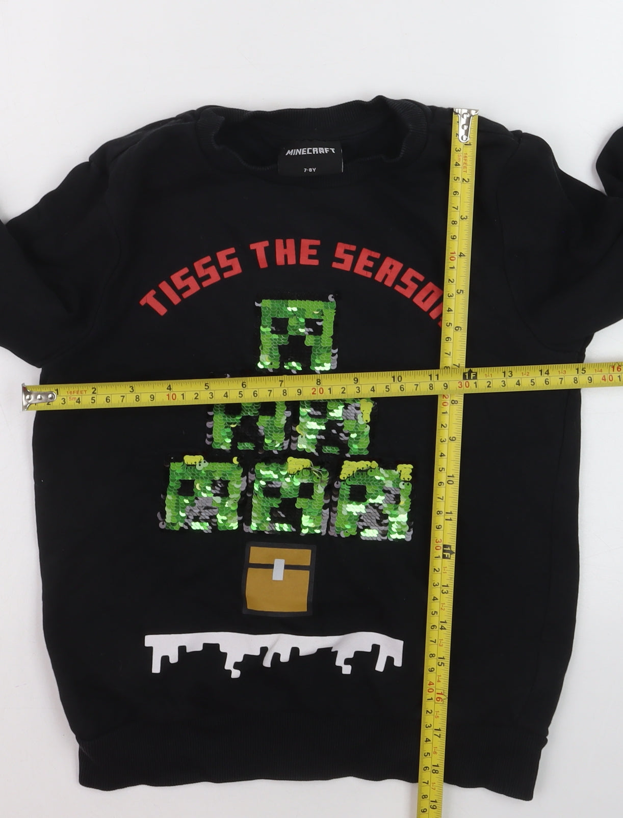 Minecraft Boys Black Sequin Christmas Sweatshirt 7-8 Years Pullover