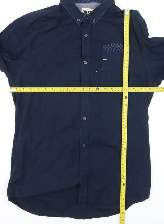Diesel Men’s Blue Long Sleeve Button-Down Cotton Shirt L