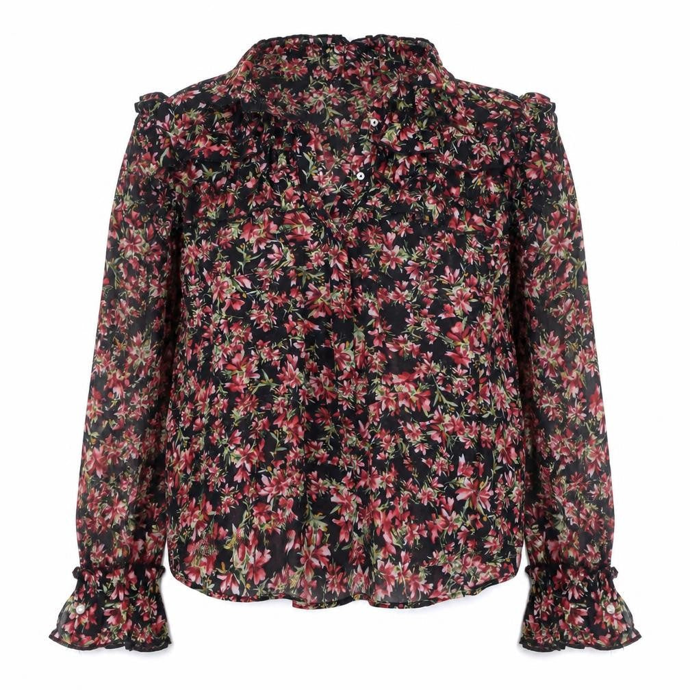 Zara Women Tunic Floral Chiffon Ruffle Blouse Multicoloured M
