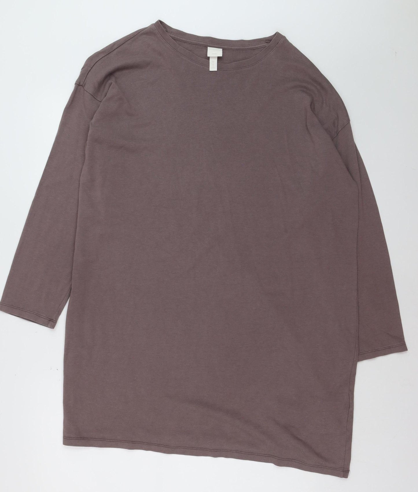 H&M Women Brown Basic 3/4 Sleeve Crew Neck Cotton T-Shirt M