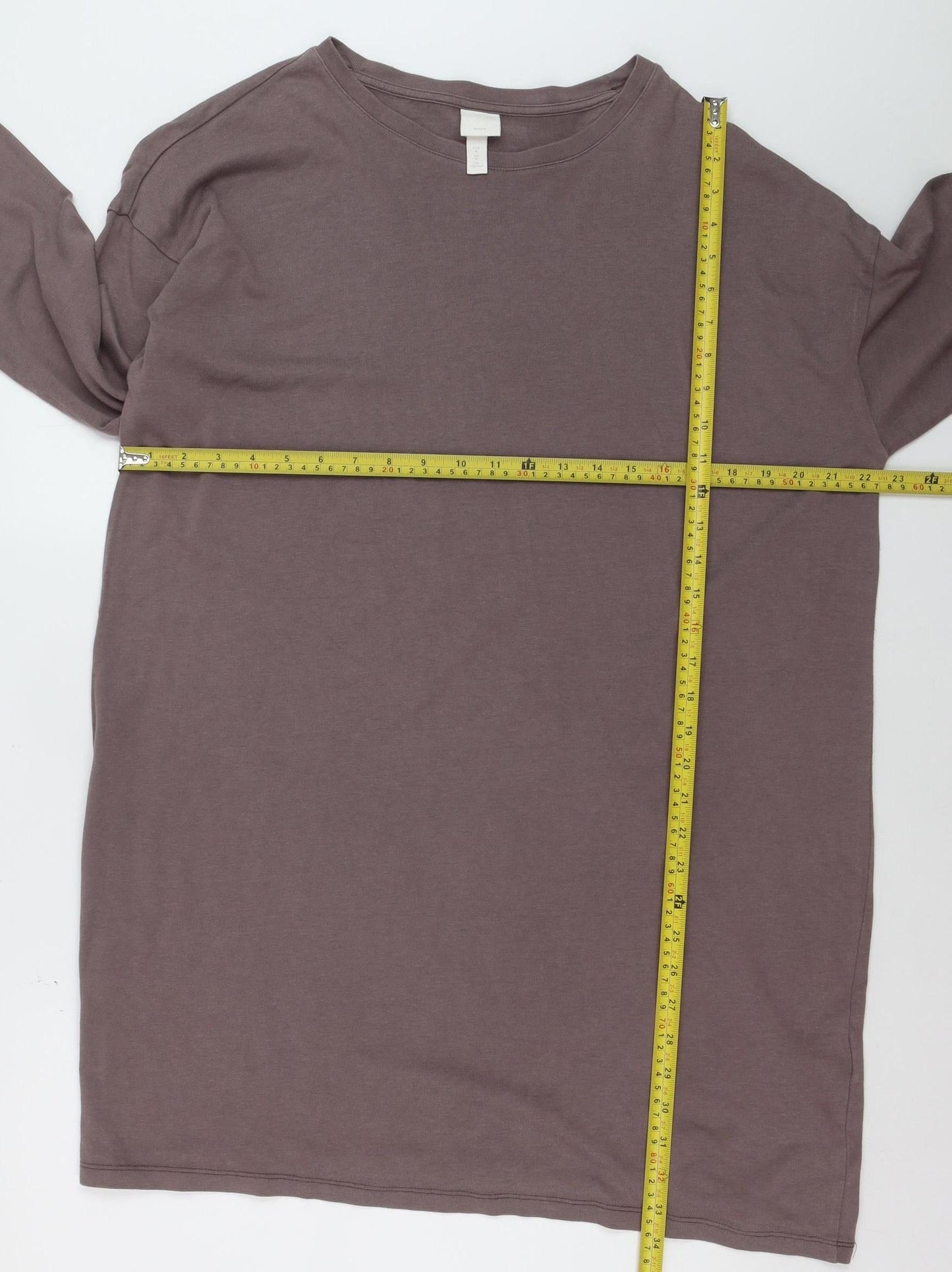 H&M Women Brown Basic 3/4 Sleeve Crew Neck Cotton T-Shirt M