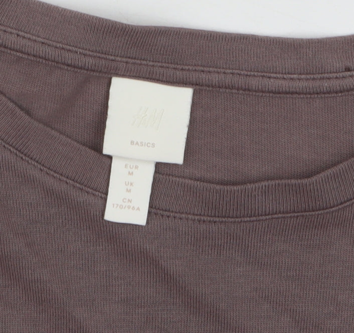 H&M Women Brown Basic 3/4 Sleeve Crew Neck Cotton T-Shirt M
