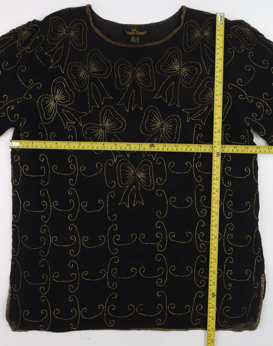 Razzle Dazzle Women's Black Beaded Silk Blouse Size 16