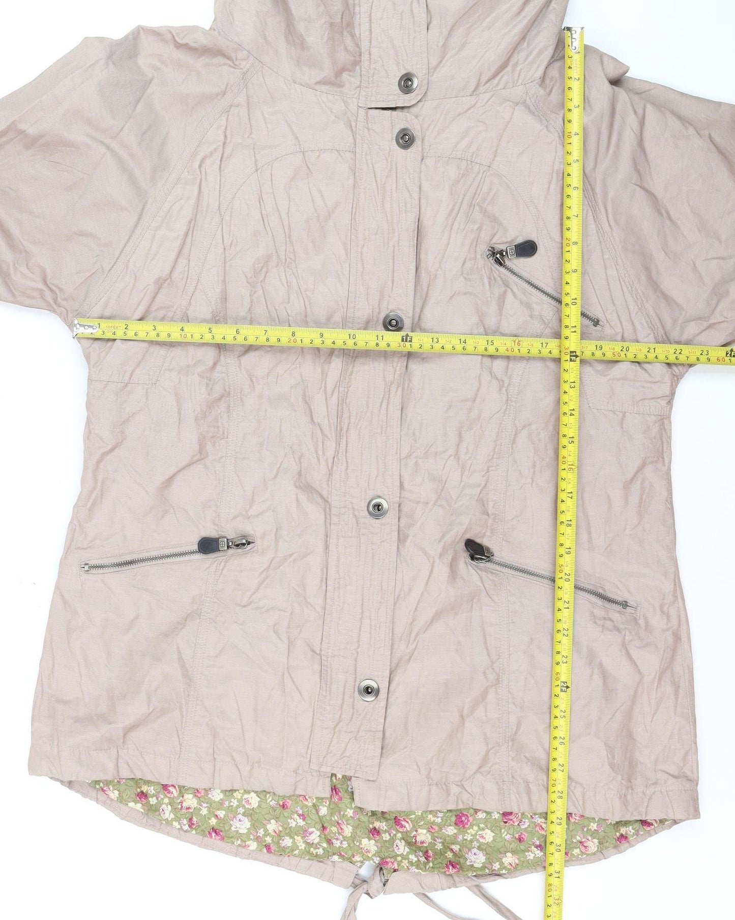 Savida Women's Beige Hooded Parka Jacket Size 18 Lined Lightweight
