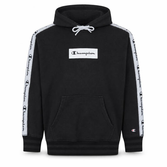 Champion Men’s Black Pullover Hoodie Medium Logo Tape Fleece