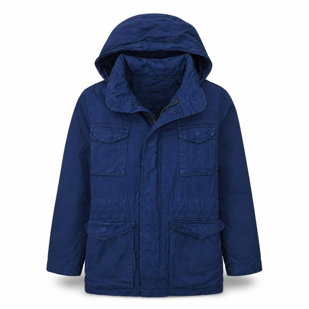 Front view of Gap Kids girls’ blue hooded cotton parka coat 10-11 years