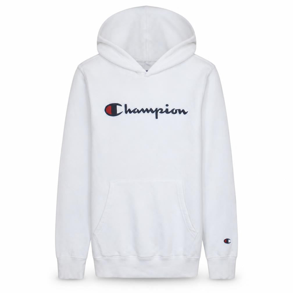 Champion Boys White 13-14 Yrs Pullover Hoodie with Logo Print