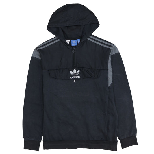 Adidas Boys Black 1/2 Zip Pullover Hoodie with Grey Stripes Size 15-16 Years