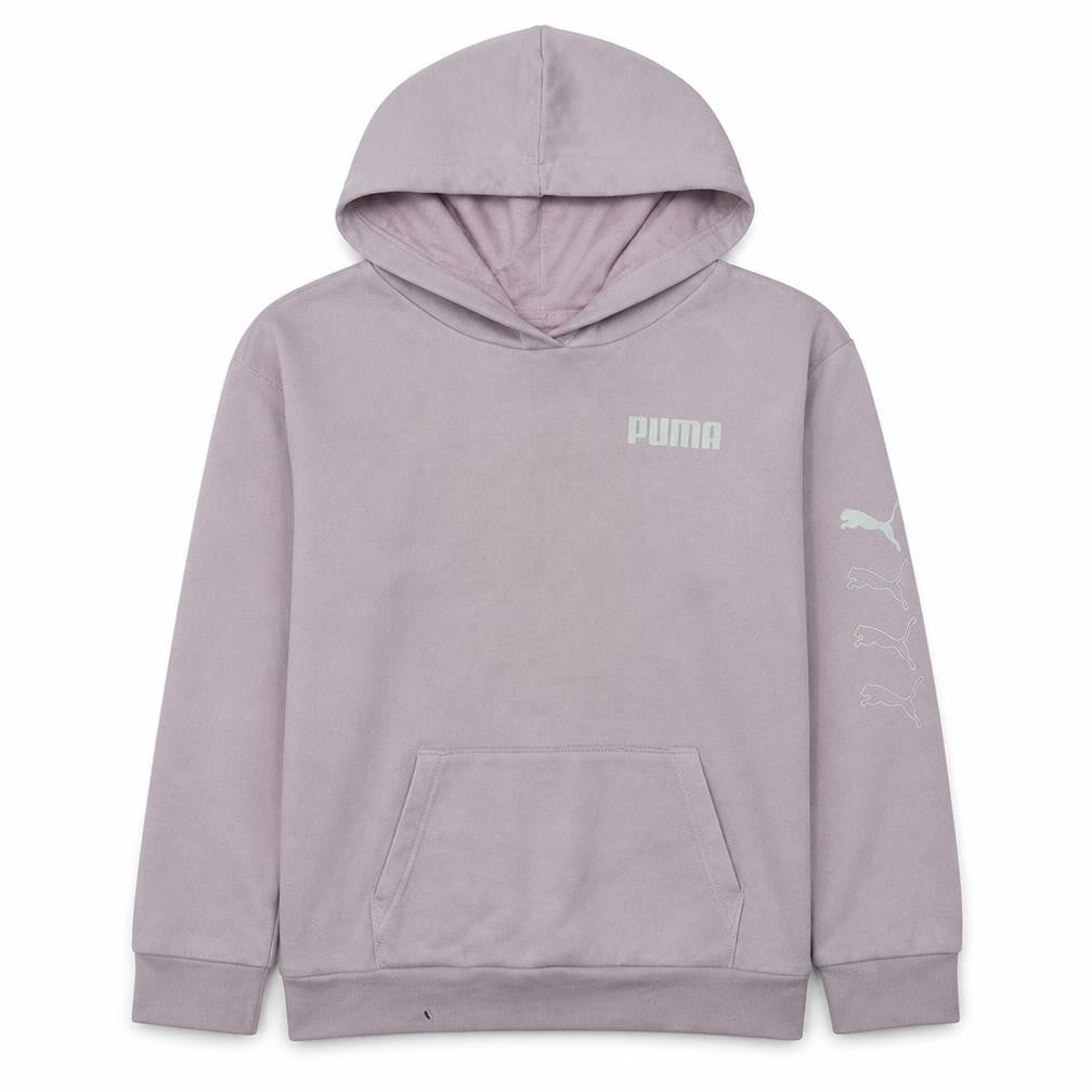 Front view of Puma girls’ pink pullover hoodie l (14-16) casual cotton blend