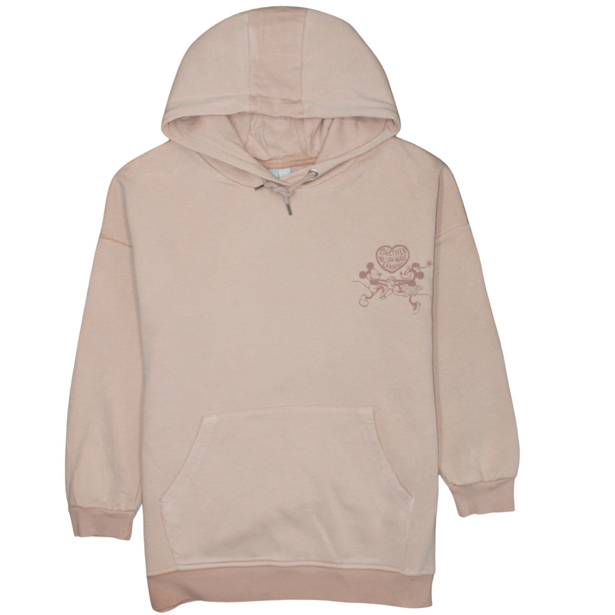Front view of Primark Women Beige Disney Mickey & Minnie Pullover Hoodie 2XS Organic Cotton