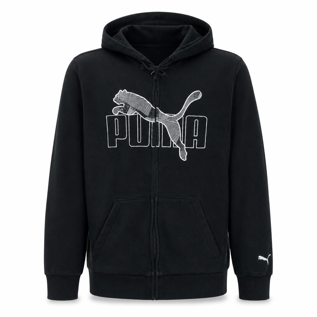 Puma Men's Black XL Full Zip Hoodie with Logo Print