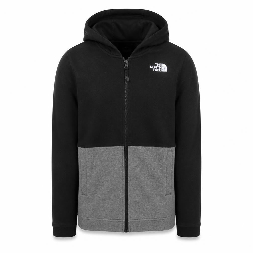 Front view of The North Face boys’ black grey full zip hoodie xl cotton blend casual