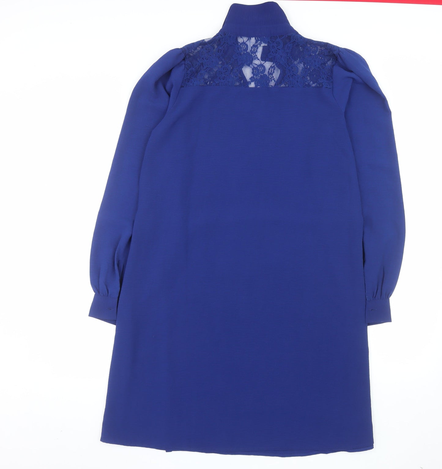 JDY Women's Blue Lace Collared Long Sleeve Shift Dress Size S