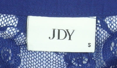 JDY Women's Blue Lace Collared Long Sleeve Shift Dress Size S