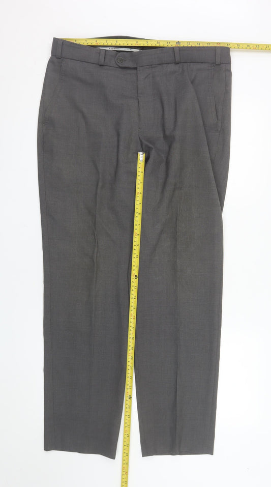 Robbie Mens Grey 36R Classic Fit Wool Blend Dress Trousers