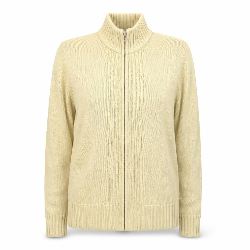 EWM Women's Beige Cotton Zip Front Knit Jacket Size 14