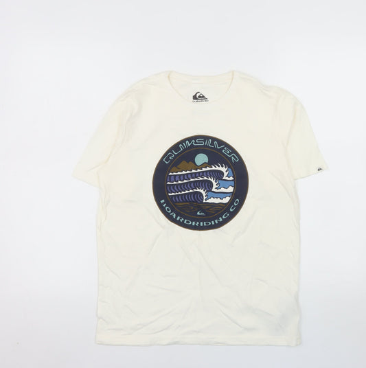 Quiksilver Unisex Ivory Cotton Graphic Surf T-Shirt Size 14