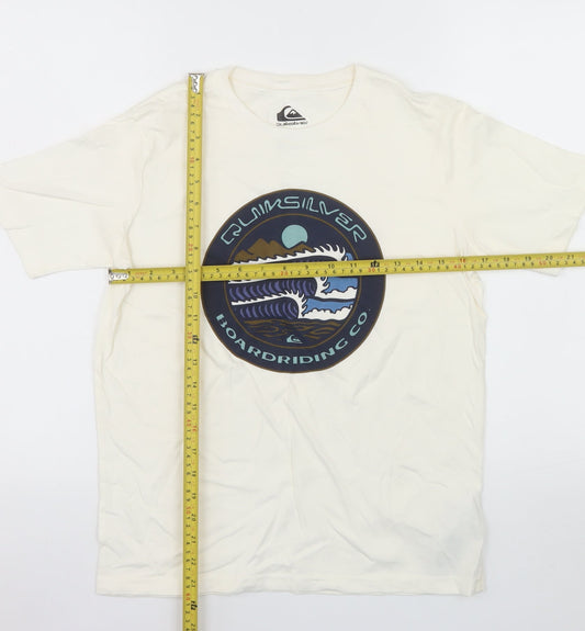 Quiksilver Unisex Ivory Cotton Graphic Surf T-Shirt Size 14