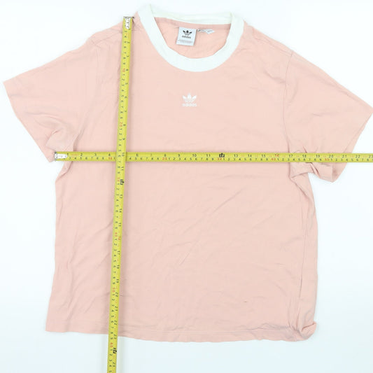 adidas Women Pink Ringer T-Shirt Size 8 100% Cotton Casual