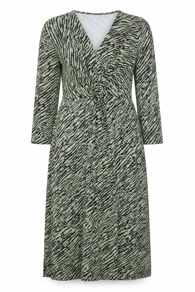 Pala D'Oro Women's Green Animal Print Midi Wrap Dress S