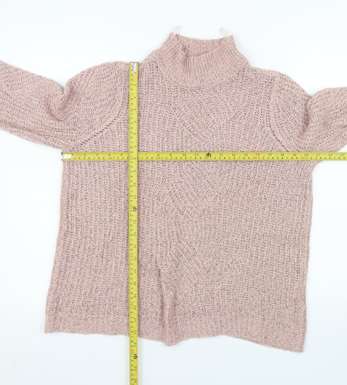 OBJECT Women's Pink Chunky Knit Roll Neck Jumper Size M