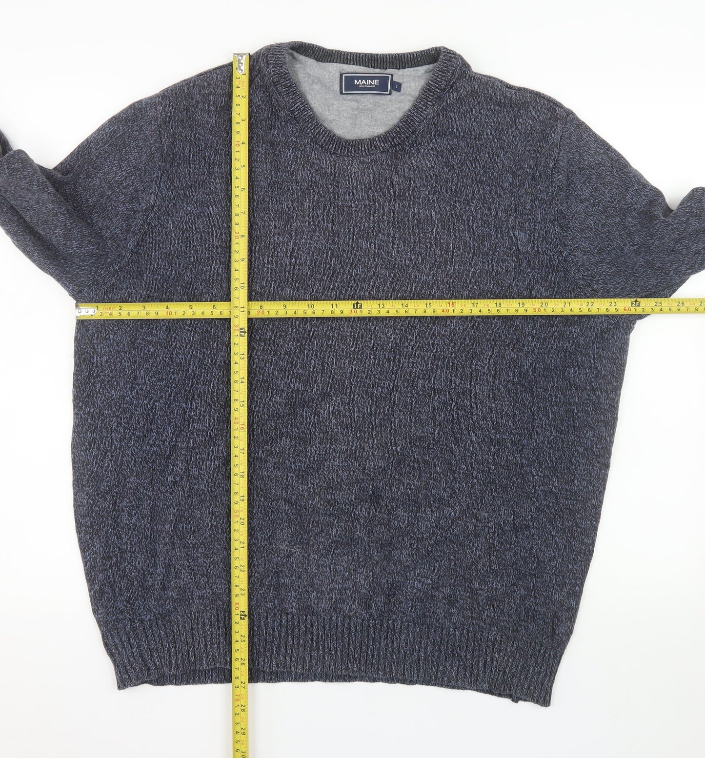 Maine New England Men’s Blue Cotton Knit Crew Neck Jumper L