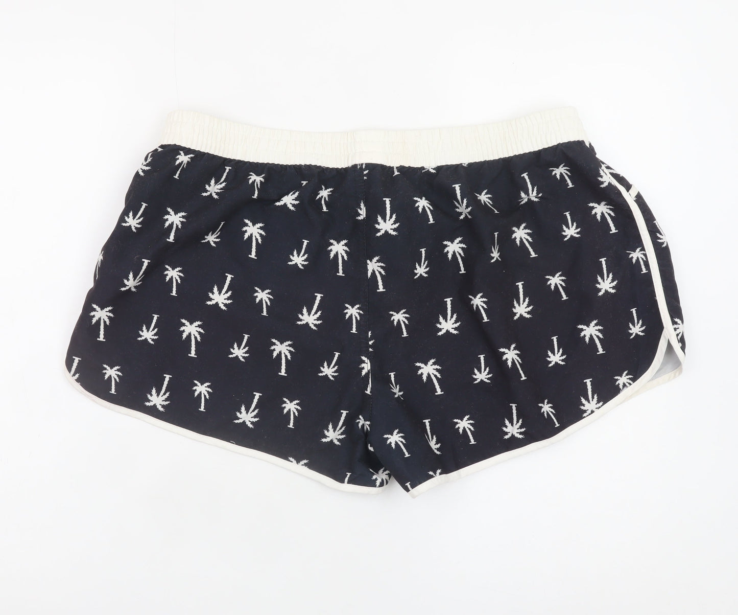 Ocean Club Women Navy Palm Print Swim Shorts L Polyester Drawstring