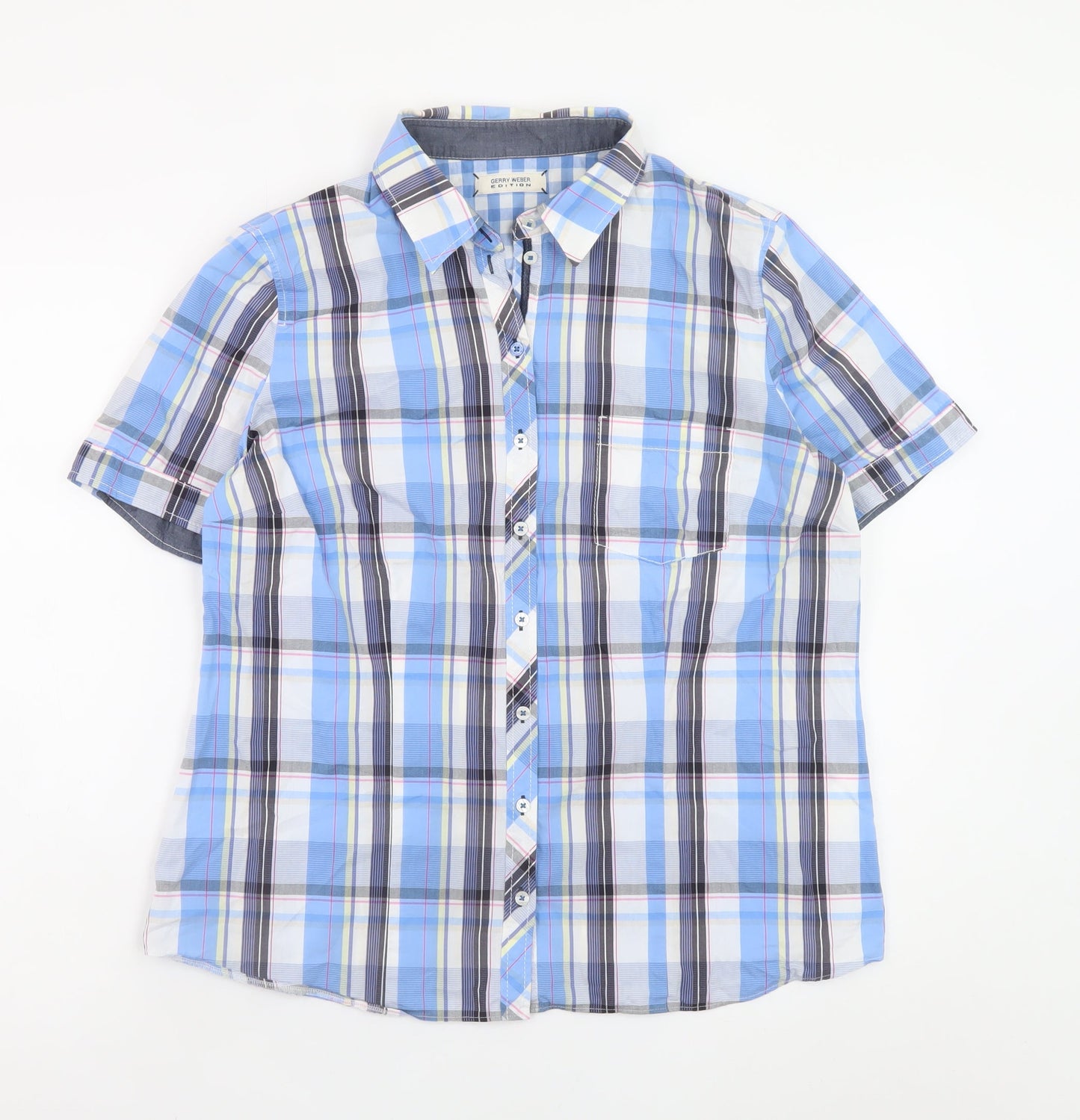Gerry Weber Edition Women's Blue Checked Short Sleeve Shirt Size 16