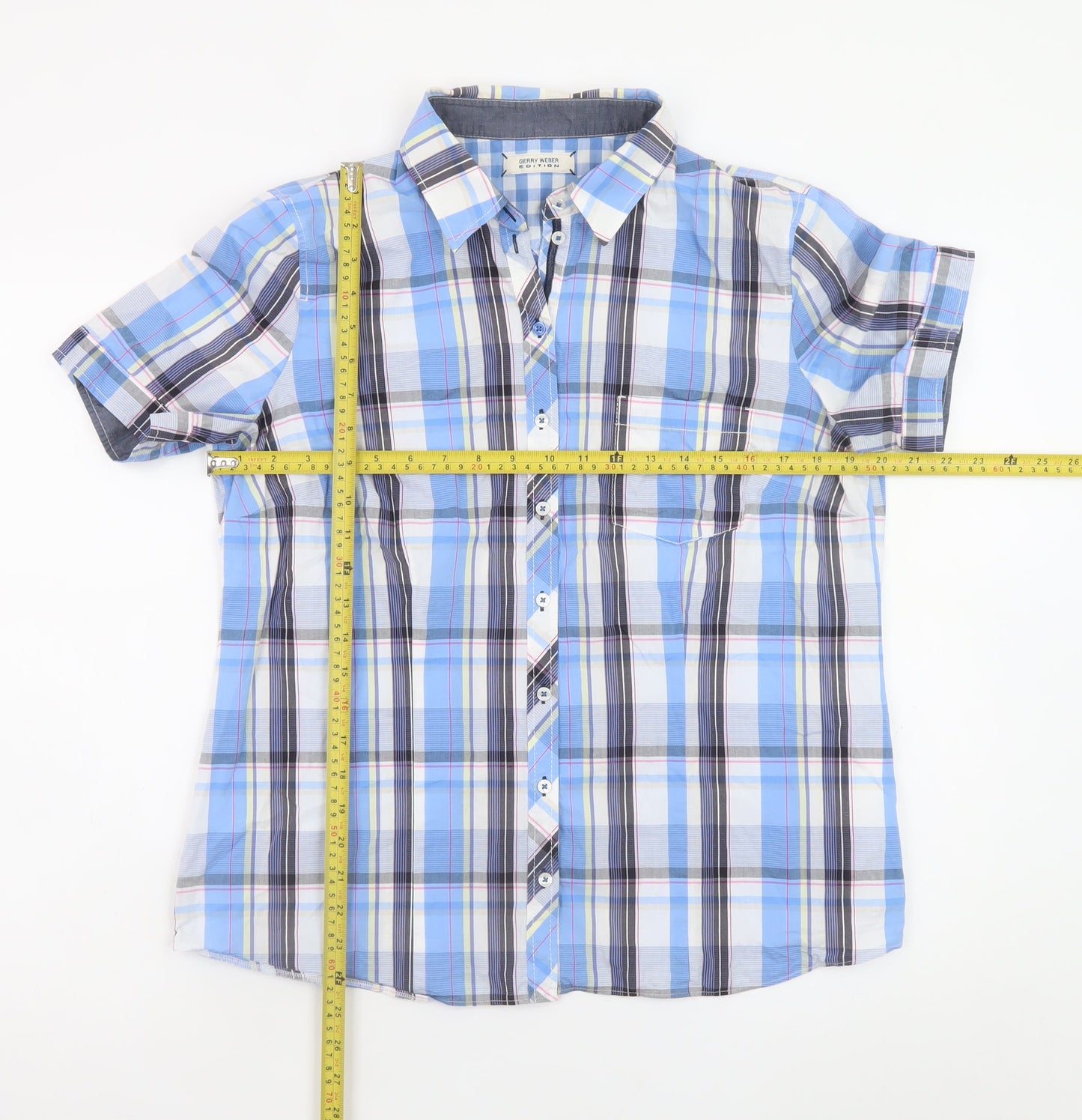 Gerry Weber Edition Women's Blue Checked Short Sleeve Shirt Size 16