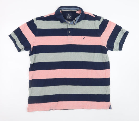 Yeats Men's Navy Pink Grey Striped Cotton Polo Shirt XXL