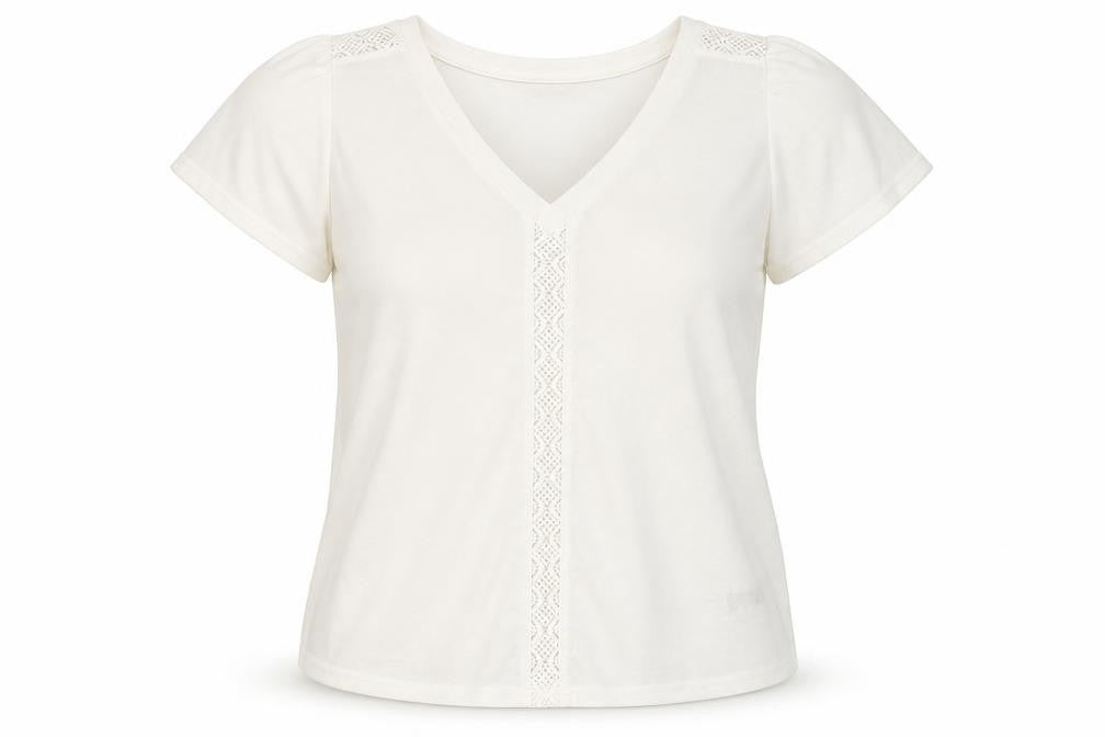 Dunnes Womens Ivory V-Neck Short Sleeve T-Shirt Size S