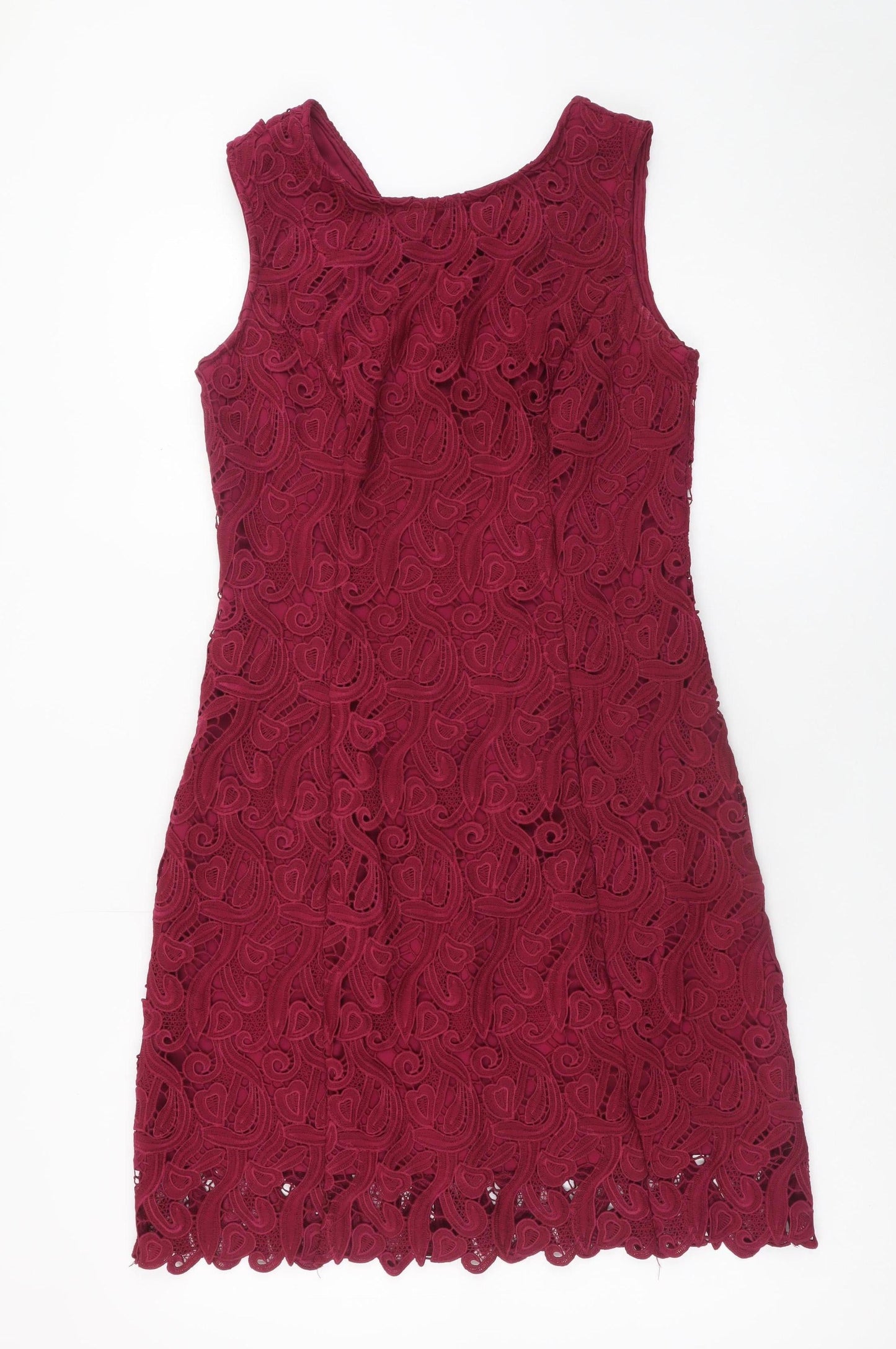 Red Chilli Women's Red Lace Sheath Dress Size 10 Sleeveless Zip Back