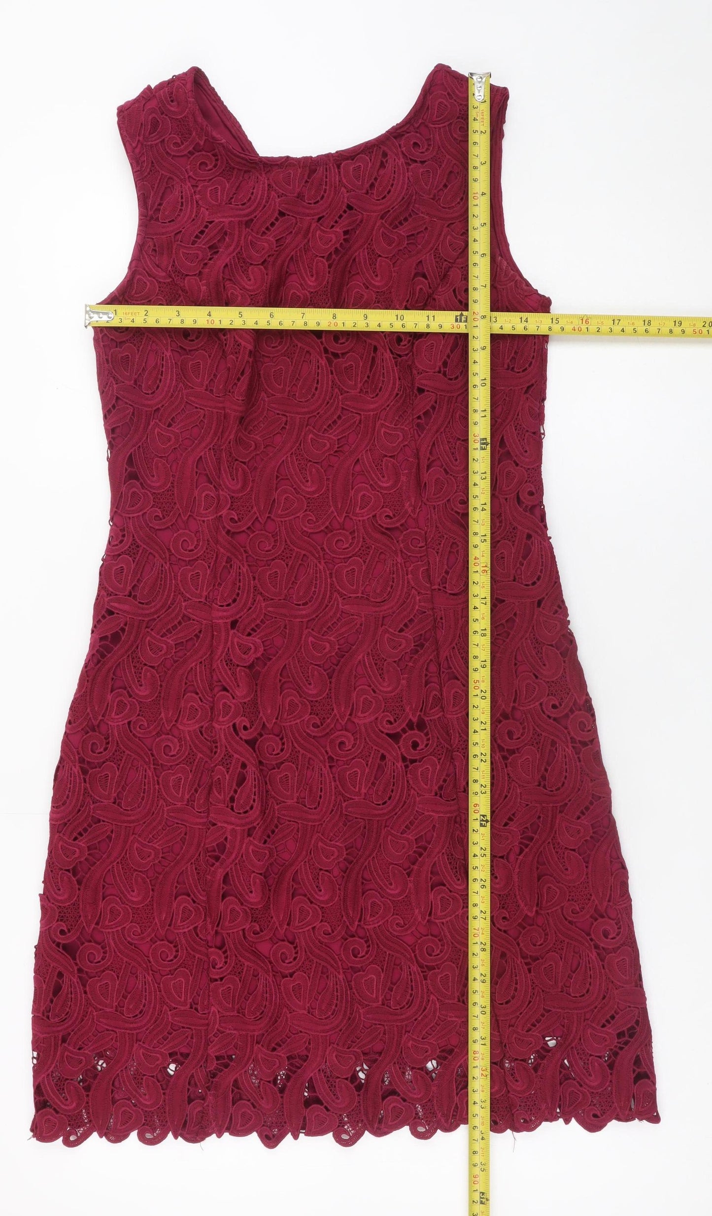 Red Chilli Women's Red Lace Sheath Dress Size 10 Sleeveless Zip Back