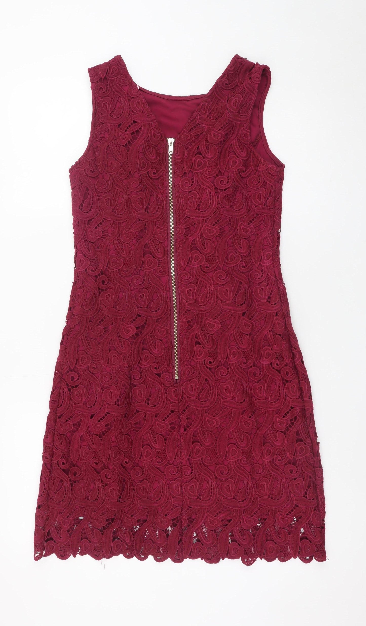 Red Chilli Women's Red Lace Sheath Dress Size 10 Sleeveless Zip Back