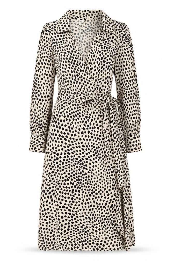 Koton Women’s Beige Animal Print Wrap Dress Size 6 Long Sleeve