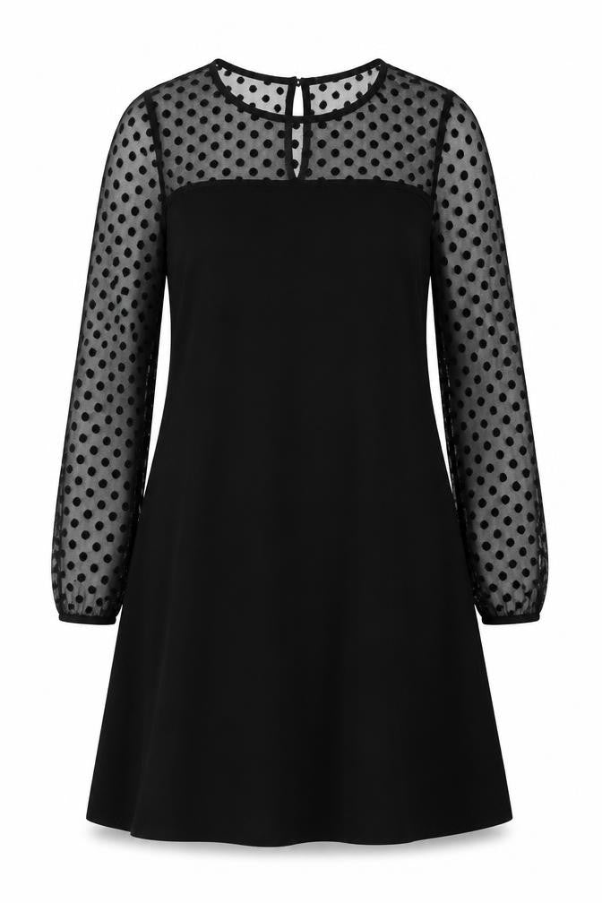 Billie & Blossom Women's Black Size 12 Shift Dress Polka Dot Sheer Long Sleeve