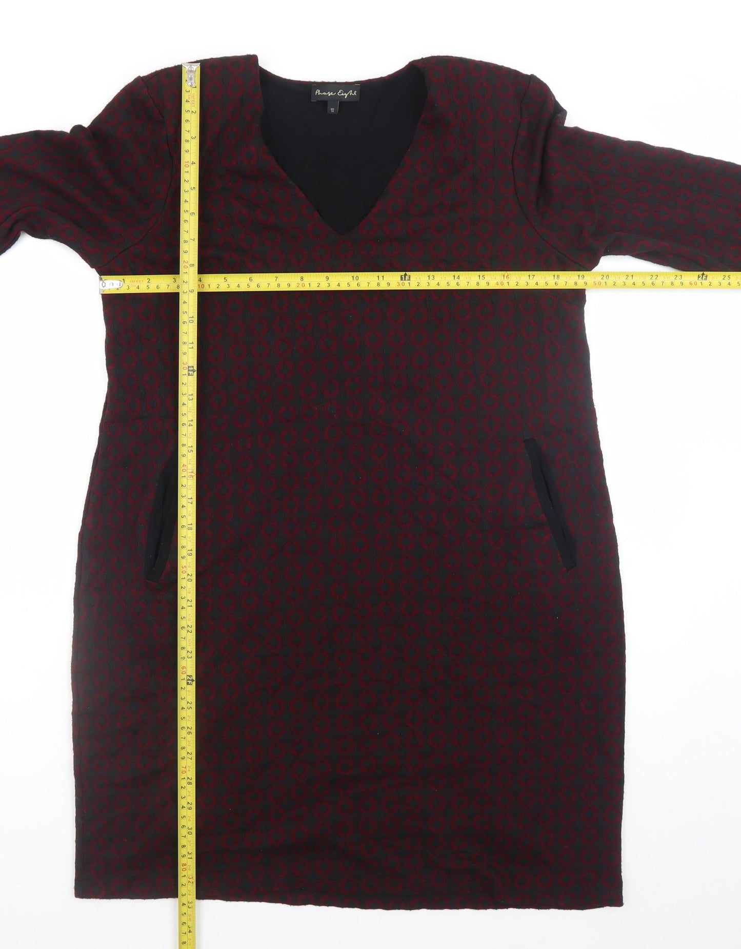 Phase Eight Women’s Red Geometric V-Neck Shift Dress Size 14